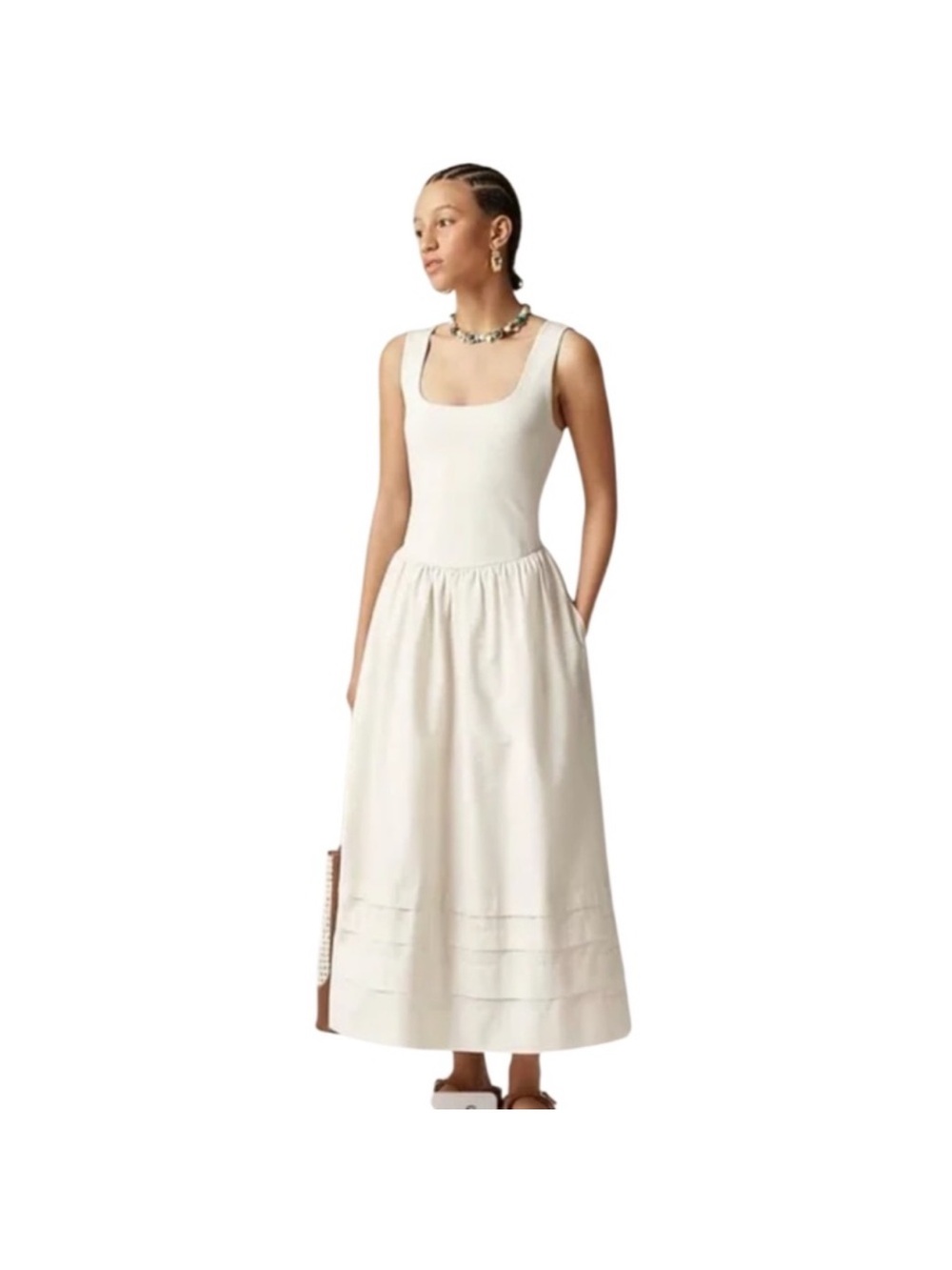 Women's Cream Maxi Skirt Dress with Gathered Waist